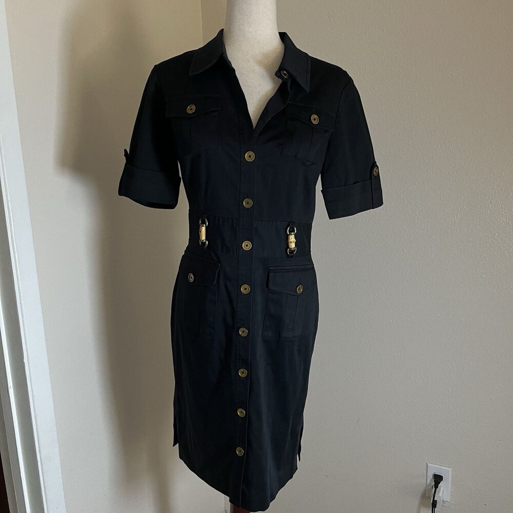 Black Jones New york Shirt Dress With Baboo Shoot Accents And Pockets Size 6